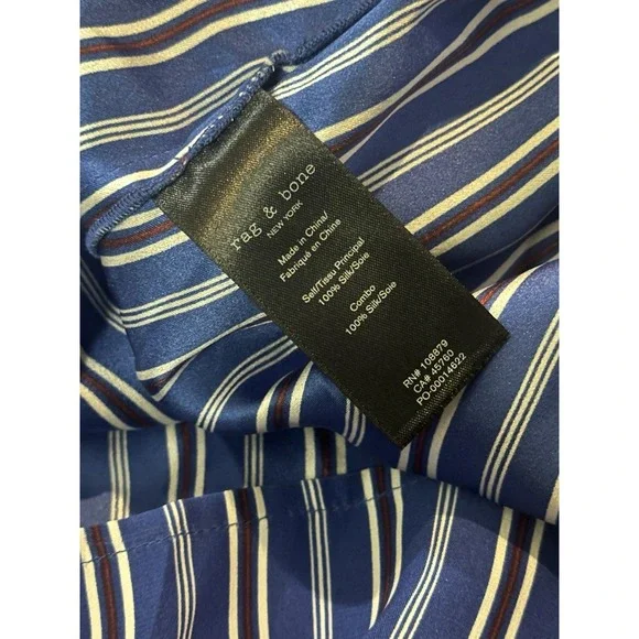 Rag & Bone Felix Top L Womens Blue Stripe Wrap Popover Long Sleeves‎ Silk - Picture 6 of 8